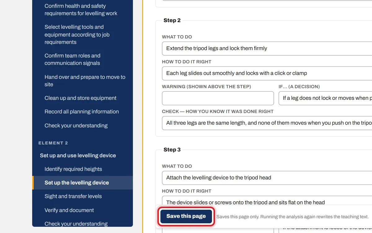 A course page open for editing